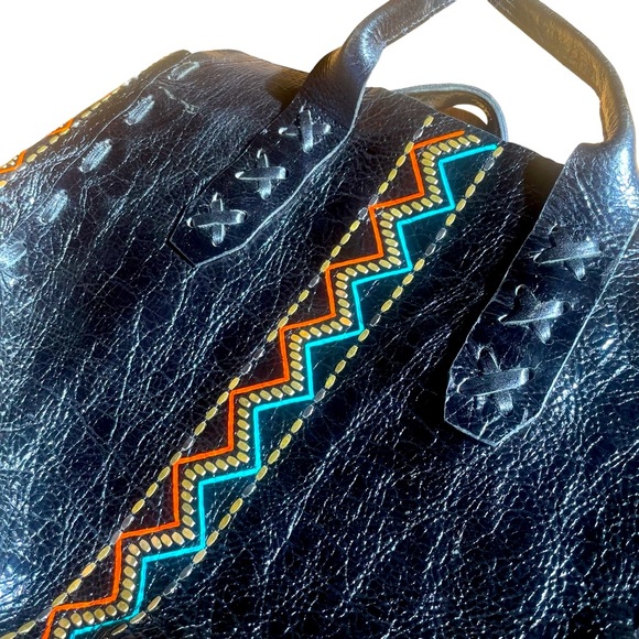 Calleen Cordero Colorful Leather Painted Tribal Tote Bag with studding - Picture 13 of 16